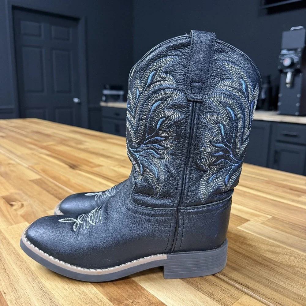 Cowboy Legend Kids Size 2 Black Western Cowboy Boots Square Toe 1418-30K-CTR